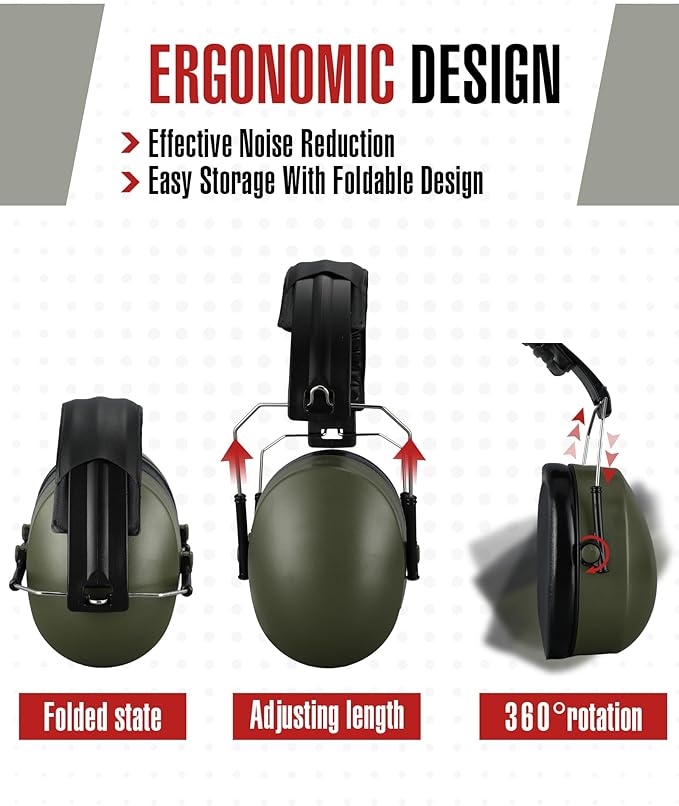 Copkim 12 Pcs Hearing Protection Ear Muffs NRR 28dB Noise Reduction Headphones Shooting Ear Protection Earmuffs (Army Green)