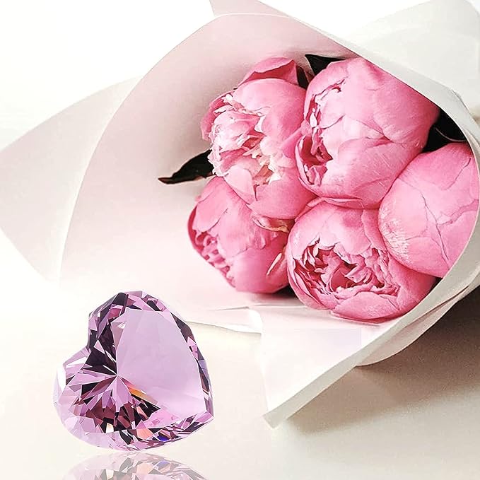 Pink Crystal Diamonds Paper Weights with Gift Box, 80mm Hot Pink Heart Shape Real Crystal Diamond Glass Gems Paperweight, Big Diamonds Birthday Anniversary for Women Her Valentine's Day Gifts