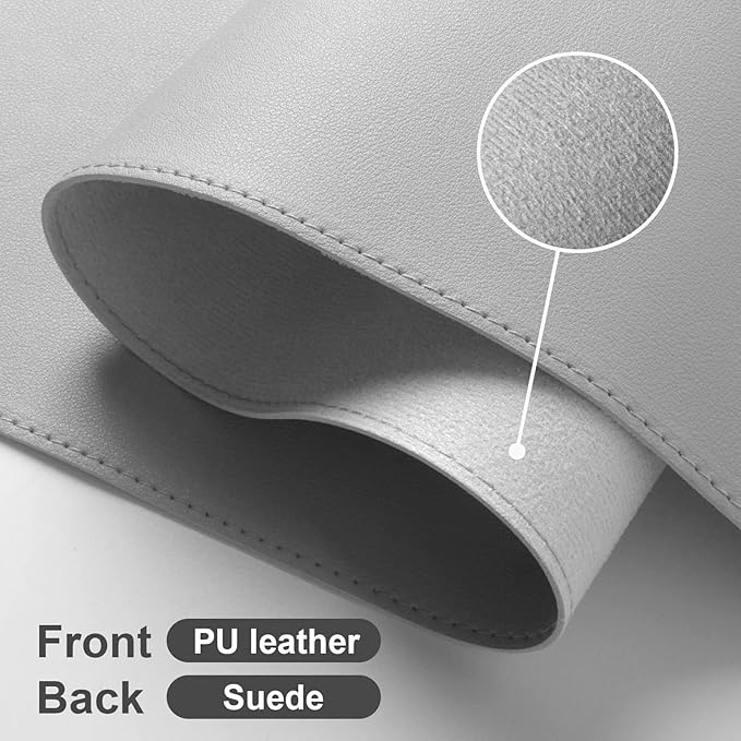 DAWNTREES Desk Mat Protector,PU Leather Desk Pad,Non Slip, Large Mouse Pad and Keyboard Mat, Waterproof Writing Pad for Office and Home (Light Gray,35.5''x16.9'')