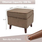 FAGAGA Storage Ottoman with Adjustable Lid, Soft Step Stool, Footrest and Seat, Ottoman Foot Rest for Living Room, Bedroom, Dorm, Brown