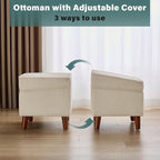 FAGAGA Storage Ottoman with Adjustable Lid, Soft Step Stool, Footrest and Seat, Ottoman Foot Rest for Living Room, Bedroom, Dorm, Beige
