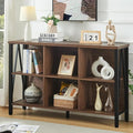 HOMISSUE Cube Storage Organizer Shelf, Rustic Short Wide Bookshelf with 6 Cubes, Industrial Low Cubby Bookcase with 3-Tier Shelves, Horizontal Book Case for Living Room, Office, Brown