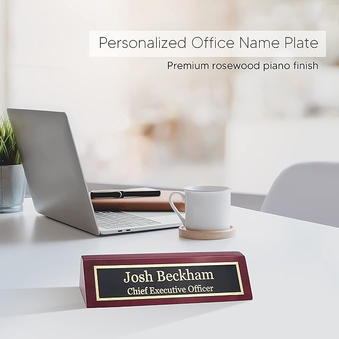 Business Wood Name Plate for Desk | Custom Desk Name Plate Personalized Gift for Office, The Perfect Engraved Name Plaque by Engraving International (2" x 8", Rosewood Piano Finish)