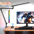 LED Desk Lamp with Clamp, 18W Architect Desk Lamp with Dual Light, Flexible 3 Sections Swing Arm, with RGB Light, with Remote, with Sensor Switch, Stepless Dimming, 4 Color Mode & 5 Brightness