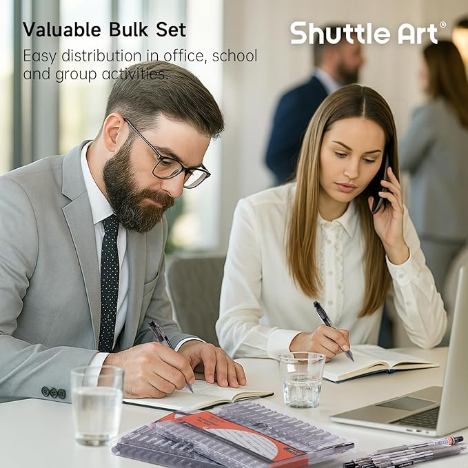 Shuttle Art Black Gel Pens, Ink Glide Series 90 Pack Retractable 0.5mm Fine Point Rollerball Gel Ink Pens Bulk Set Quick Drying Smooth Writing with Grip for Journaling Note Taking Office School Home