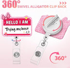 Aoryalps Trying My Best Retractable Badge Reel Holder Retractable with ID Clip for Nurse Nursing Name Tag Card Nursing Student Teacher Doctor Medical Assistant Work Office Clip-Gifts for Nurse