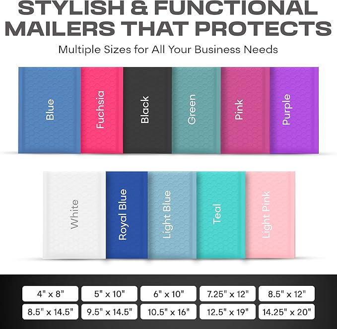 Black Poly Bubble Mailers 7.25x12 inch #1 | Self Seal Padded Envelopes | Cushioned Bubble Mailer | Usable Size 7.25x11 | WaterProof | Lightweight mailing Shipping Bags | 200 Pack Bulk | Made in USA