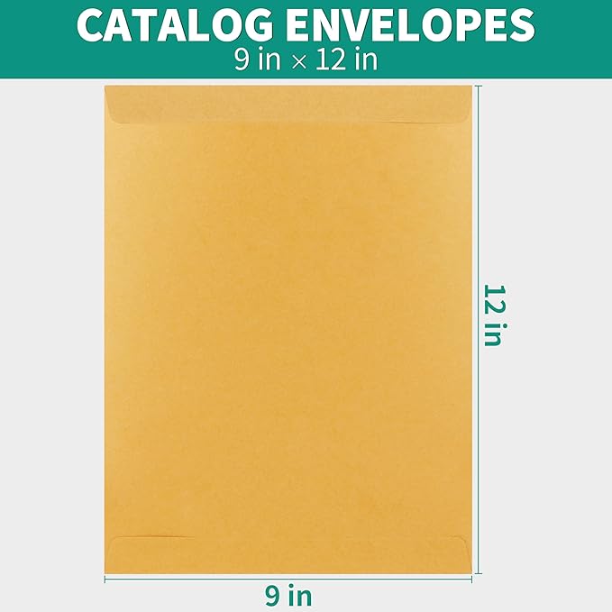 9x12 Catalog Mailing Envelopes - 24 Count, Self Seal Stay Flat Brown Kraft Envelopes, Heavy Duty Shipping Mailers for Documents, Photos & Letters, Peel & Seal Closure