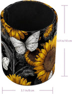 Leather Pen Holder for Desk Sunflower Butterfly Pencil Cup Desktop Organizer Makeup Brush Holders Office Supplies for Home, Kids & School