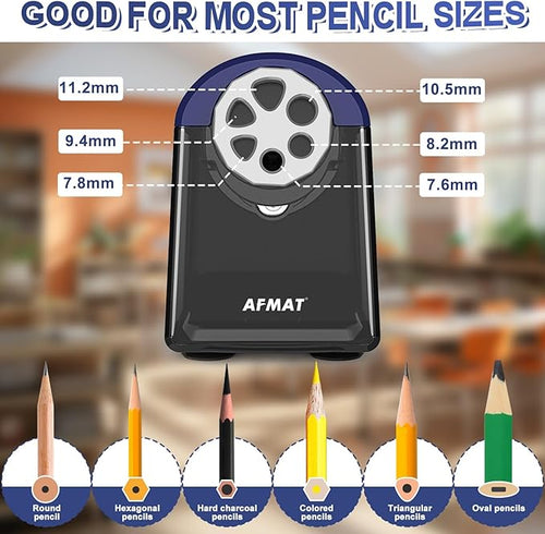 AFMAT PSX2 Heavy Duty Electric Pencil Sharpener, 6 Holes, Classroom Sharpener for 6-11mm Pencils, Auto Stop, Super Fast, Save Pencils, School Teacher Must Have Pencil Sharpeners Plug in, Blue