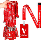 PerKoop 25 Pack Visitor Badge Lanyards Volunteer Badge Holder with Clips ID Card Holder with PVC Pass Card Reusable Breakaway Lanyards for Company Exhibition Guest Visitor(Red)