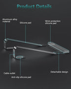 JCZT Aluminum Laptop Stand, Notebook Stand with Wrist Rest, Ergonomic Detachable Laptop Mount, Computer Stand Compatible with 10-17'' All Laptops Such as MacBook Air Pro/HP/Dell/Lenovo, Black