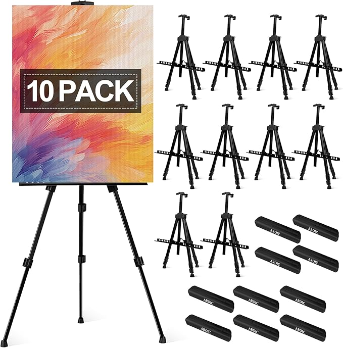 AROIC10 Pack Painting Display Easel Stand Portable Adjustable Metal Tripod Artist Canvases Height from20to66Inch Extra Sturdy forTable-Top/Floor Painting, Drawingand Displaying,Black with10StorageBag
