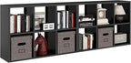 IRONMIX Metal Cube Storage Organizer, Short Bookshelf with Storage, 2 Tier Black Bookshelf, Modern Horizontal Cube Shelf, Short Display Cabinet Bookcase for Home Office Library (Black, 1037-2 Set)