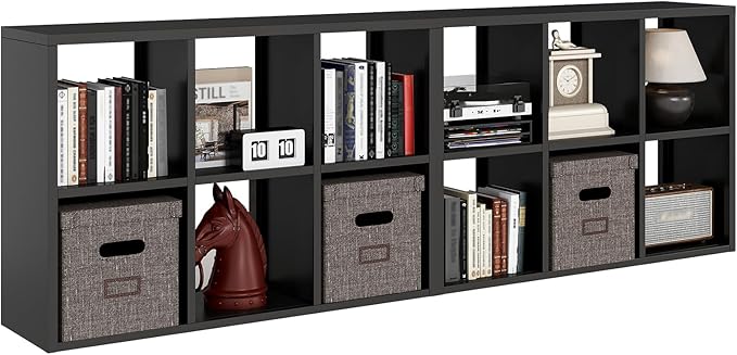 IRONMIX Metal Cube Storage Organizer, Short Bookshelf with Storage, 2 Tier Black Bookshelf, Modern Horizontal Cube Shelf, Short Display Cabinet Bookcase for Home Office Library (Black, 1037-2 Set)