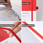 Heture Hardcover Notebooks, A5 Blank Journals Notebook for Writing 160 Pages, 8.2 x 5.5 inch, Classic Blank Notebooks for College/Work/Travel(Red 3 Pack)