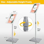 VAIIGO 8.5"x11" Pedestal Poster Stand with Heavy Duty Solid Steel Base, Adjustable Floor Standing Sign Holder for Vertical and Horizontal Display, Silver 3Pack