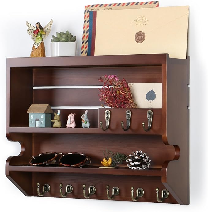 Mutsault Key Holder for Wall, Mail Organizer Wall Mounted, Luxury Walnut