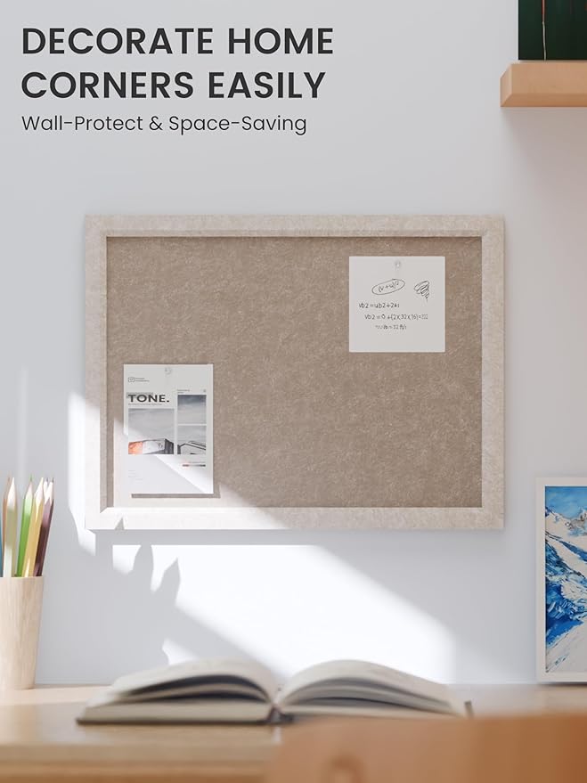 Fluxynara Felt Cork Board Alternative, Felt Bulletin Board 16" x 12" Oatmeal Frame with 8 Adhesive Tabs, Pin Board for Home Office, Classroom, Entryway, Kitchen Wall Decor—Deep Camel