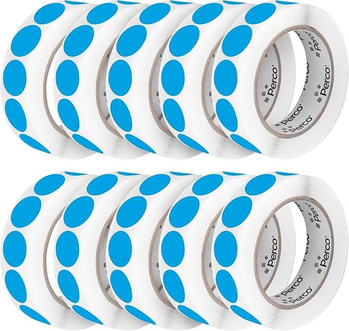 Perco Light Blue 1-Inch Perforated Circle Dot Sticker Labels — 10 Rolls, 10,000 Round Stickers — with Permanent Adhesive for Inventory Management, Color Coding, Garage Sales, Crafts—Made in USA