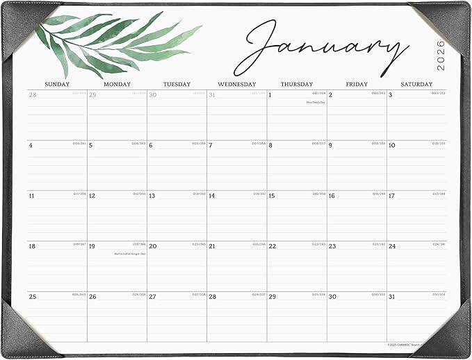 Large Desk Calendar 2026 with Desktop Mat, Cabbrix Desk Pad Calendar 21 x 16-1/2 Inch Covering January 2026 to December 2026, Desk Blotter Calendar for Home School and Office, Black