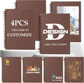 Custom Spiral Notebook - Upload Your Own Photo/Logo/Text, Set of 4 Personalized Journals, A5 Kraft Soft Cover, 120 Pages, 8.4 x 5.8 Inch, Customizable Notebooks for Gifts, Office or Business, Brown