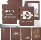 Custom Spiral Notebook - Upload Your Own Photo/Logo/Text, Set of 4 Personalized Journals, A5 Kraft Soft Cover, 120 Pages, 8.4 x 5.8 Inch, Customizable Notebooks for Gifts, Office or Business, Brown