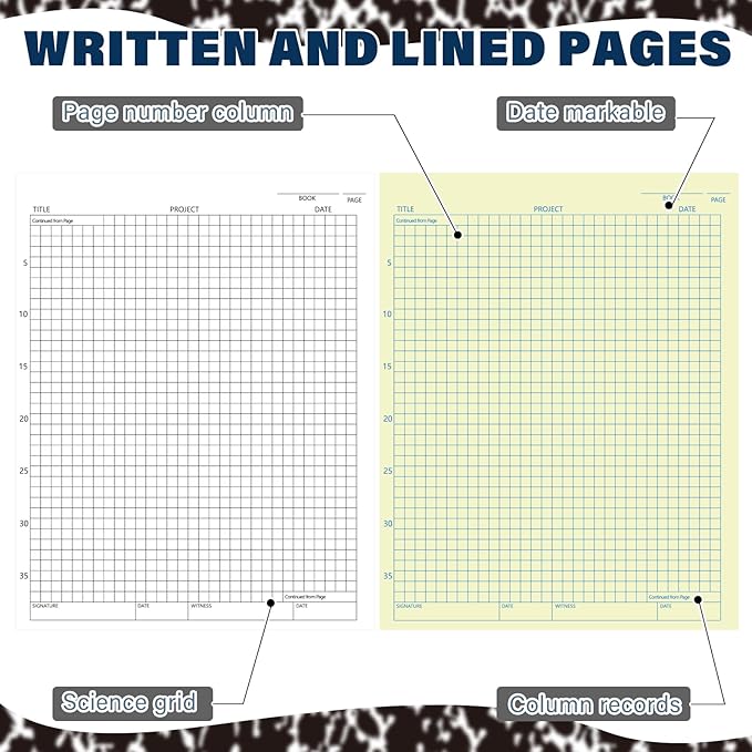 Affrolling 1 Pack Carbonless Lab Notebook Carbon Copy 8.5'' x 11'' 25 Sets of Pages 50 Pages Total Laboratory Engineering Chemistry Computation Notebook Science Grid Coil Binding(Black and White)