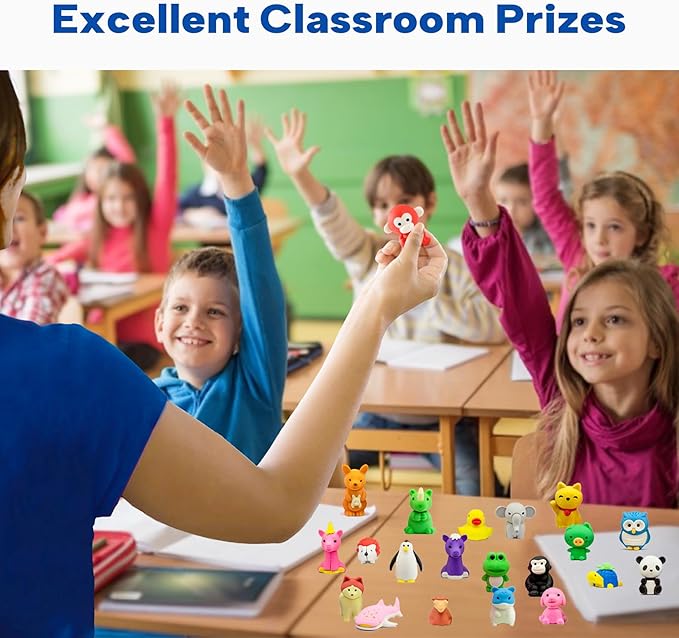 Gomimeor 35 Pcs Animal Erasers for Kids, Pencil Erasers Bulk, Cute Animal Erasers for Classroom Prizes and School Supplies, Assorted Colors