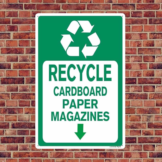 Locmorly Aluminum Sign Recycle Cardboard Paper Magazines Sign, 8x12 Inch, Metal Recycle Signs Decorative for Indoor or Outdoor