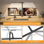 SIBRILLE Upgraded LED Desk Lamp for Home Office with RGB, Rotatable Computer Desk Light with Remote, Tall Table Lamp with Clamp for Working, Dimmable Dual Head Task Lighting for Monitor PC, 22W