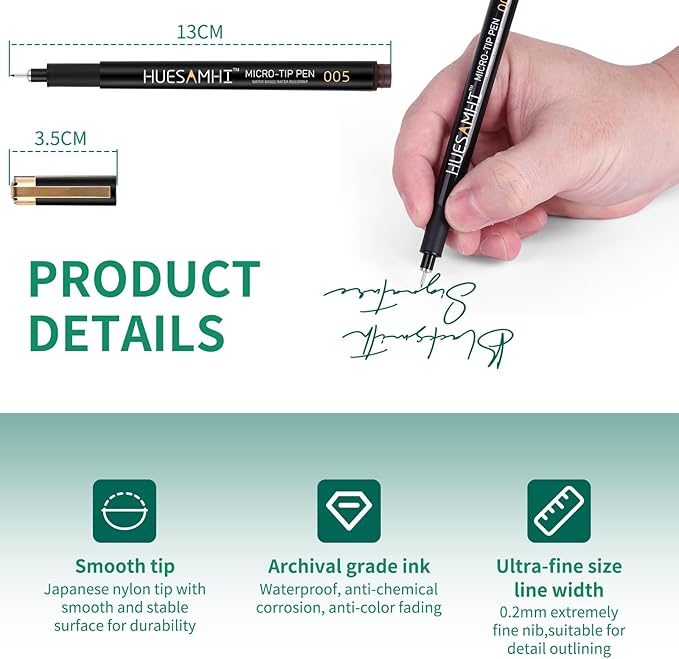 huesamhi 005 Micro Pen,8 Colors Waterproof Ink,FineLiner Pens for Art Illustration,Sketching, Anime, Bullet journal,and Technical Drawing