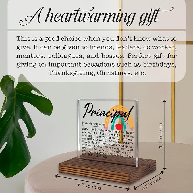 Principal Gifts, Inspirational Thank You Desk Sign for School Leaders, Educational Office Decor for Principal Appreciation Week Retirement Birthday Gift PA029