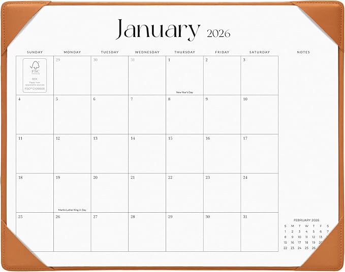 Cabbrix Desk Calendar 2026 with Desktop Mat, Simplified Medium Desk Pad Calendar 15" x 12" January 2026 to June 2027, Desk Blotter Calendar for Home School and Office (Brown)
