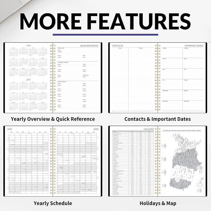 GNL 2026 Planner, Weekly ＆ Monthly Planner 2026, JAN. 2026 – DEC. 2026, 6.4" x 8.3" Monthly Agenda Planner with Tabs, Waterproof Flexible Cover, Spiral Binding, Double-sided Pocket, Bookmark, Black