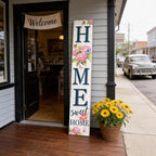 Home Sweet Home Welcome Sign for Front Porch, 47" Wood Framed Porch Sigh Spring Hydrangea Flower Decorations with Hanging Rope, Farmhouse Yard Signs Home Decor for Outdoor Patio Easter Gift