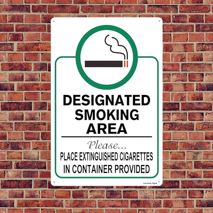 Locmorly Designated Smoking Area Place Extinguished Cigarettes In Container Provided Aluminum Sign, 8x12 Inch