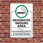 Locmorly Designated Smoking Area Place Extinguished Cigarettes In Container Provided Aluminum Sign, 12x16 Inch
