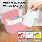 H4D 3x5 Index Card Holder with 100 Heavyweight Ruled Index Cards and 25 Plastic Dividers, Light Pink