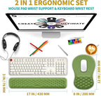 Hokafenle 2 in 1 Ergonomic Mouse Pad Wrist Support & Wrist Rest for Computer Keyboard Set, with Relieve Carpal Tunnel Pain Massage Bulge and Full Memory Gel Design (2In1 Set, Grass Green)