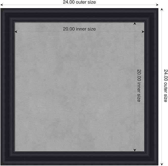 Amanti Art Black Framed Magnetic Board 24x24 Medium Vision Board for use with Magnets, 100% Metal Sheet to Display Items as Office Decor or for Home Organization in mudroom, Kitchen or Kids Room