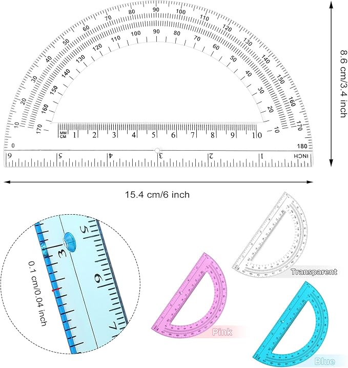 Zonon 36 Pack 6 Inch Plastic Protractor Christian Charity Donation 180 Degrees Pink Blue Clear Protractors for Classroom School Math Teacher Student Office Supplies Christmas Operation Gifts