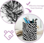 Leather Pen Holder for Desk Zebra Print Pencil Cup Desktop Organizer Makeup Brush Holders Office Supplies for Home, Kids & School