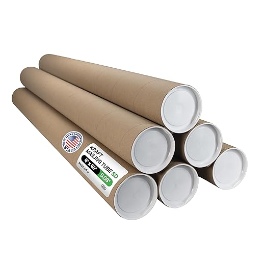 Cardboard Mailing Tubes, 4" x 48" with Plastic Caps, Pack of 6 - USA-Made USPS Approved Poster Tube for Documents & Blueprints - Reinforced Mailing Cylinders for Shipping & Storage by IDL Packaging