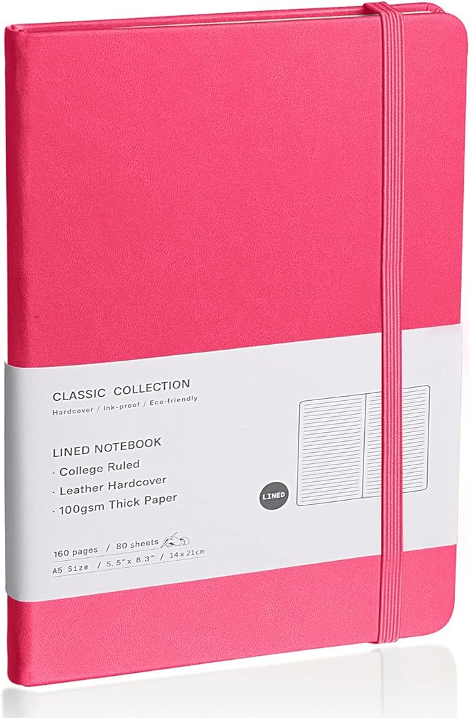 EMOMAS Lined Journal Notebook – Hardcover Notebook for Men & Women – Journals for Writing, Work, School, Home & Daily Notes, 160 Pages – Medium A5, 5.7"x8", 100 gsm Thick Paper (Rose Red)