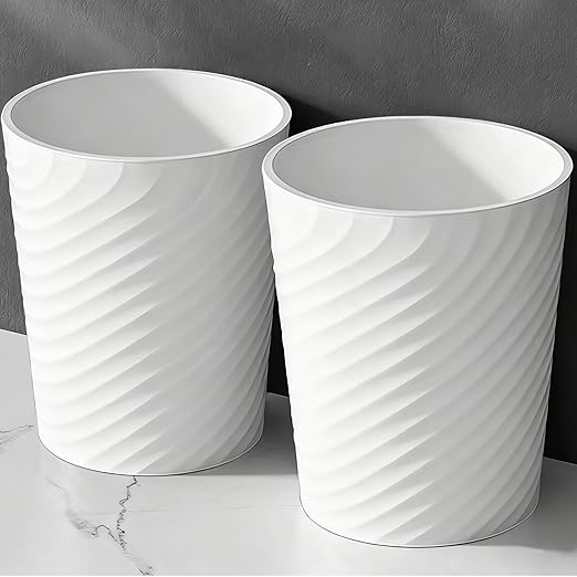 HOLTPHILI Bathroom Trash Can 1.8 Gallon Small Waste Basket Garbage Can for Dorm Kitchen Toilet Office Bedroom, 2 Pack White