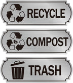 3PCS Recycle Stickers for Trash Bins, Self-Adhesive Waterproof Brushed Silver Trash Compost and Recycling Stickers for Trash Can, Kitchen, Office, Garbage Bin Indoor, Outdoor Use