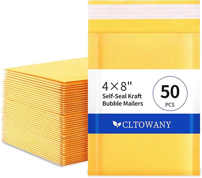 Cltowany Small Padded Envelopes 4×8' Inch 50 Pack padded mailers Self-Sealing Paper Envelopes for Shipping,Mailing,Packaging,Strong Adhesion Envelope Mailers