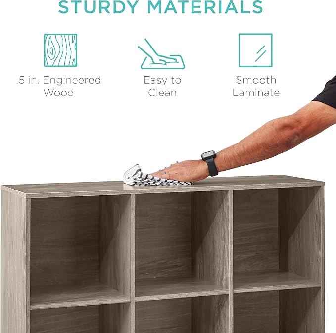 Best Choice Products 9-Cube Storage Organizer, 13.5in Shelf Opening, Bookcase, Display Shelf, Customizable w/ 3 Removable Back Panels – Greige