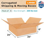 Large Shipping & Moving Boxes 24 x 24 x 6 inches (5-Pack) - Extra Strength 200 lb vs Regular - Corrugated Packing Boxes, Made in USA - Packing Box by IDL Packaging
